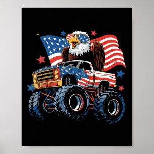 Poster Drapeau américain 4 juillet Monster Truck Bald Eag