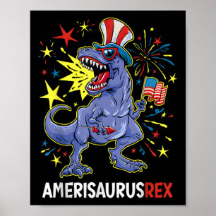 Poster Drapeau américain 4 juillet T Rex Dinosaur Amerisa