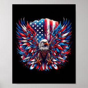 Poster Drapeau Américain Aigle Bald Patriote Aigle 4 Juil