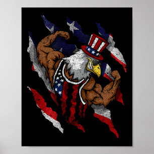 Poster Drapeau Américain Aigle Chauve Musclé Vélo Flexion