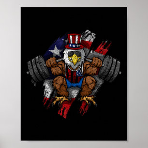 Poster Drapeau Américain Aigle Chauve Musclé Vélo Flexion
