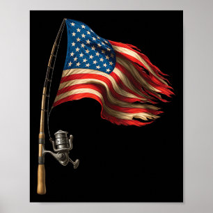 Poster Drapeau Américain Amateurs de pêche Pêcheur Funny