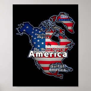 Poster Drapeau américain amusant Canada Groenland Carte d
