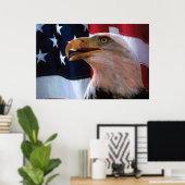 Poster Drapeau américain avec aigle chauve (Bureau à domicile)