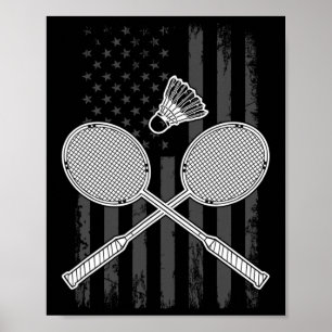 Poster Drapeau Américain Badminton Et Navette