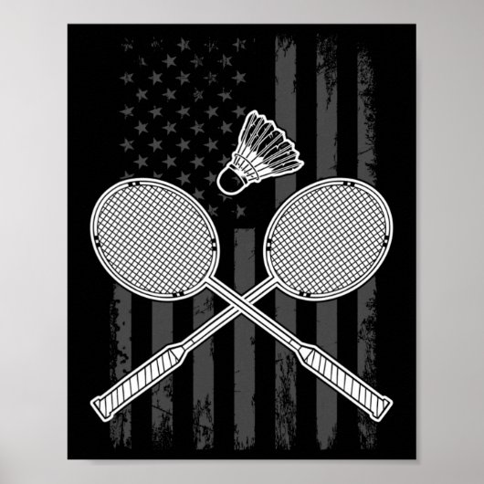 Poster Drapeau Américain Badminton Et Navette (Devant)