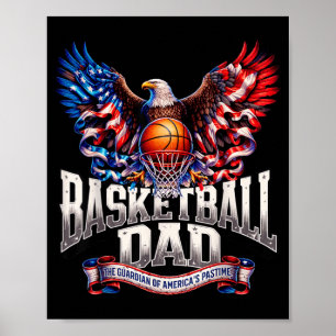 Poster Drapeau Américain Basketball Patriotique USA Rétro