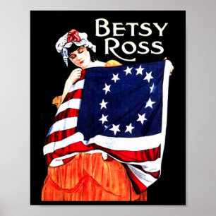 Poster Drapeau américain Betsy Ross 1776 Art Cadeau 4 jui
