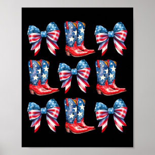 Poster Drapeau Américain Boots Et Bows 4 juillet Cowgirl