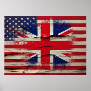 Poster Drapeau américain britannique de la peinture   de