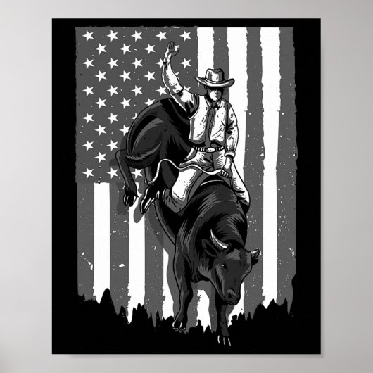 Poster Drapeau américain Bull Riding Cowboy 4 juillet Pat (Devant)