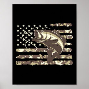 Poster Drapeau américain camouflage Byss Fish Cool pêche