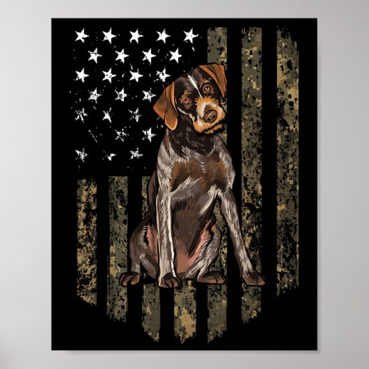 Poster Drapeau américain camouflage German Wirehaired Poi (Devant)