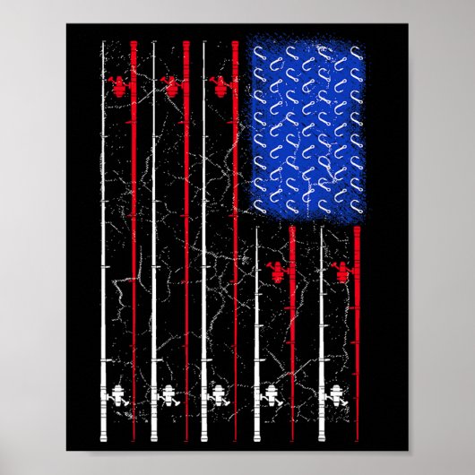 Poster Drapeau américain canne à pêche haut (Devant)