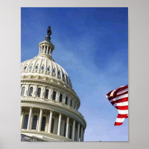Poster Drapeau américain & Capitole des États-Unis Fierté