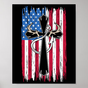 Poster Drapeau américain Chasse chrétienne Pêche Amant