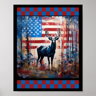 Poster Drapeau américain chasse Jungle Lover Camo Deer Ar
