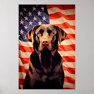 Poster Drapeau américain Chocolat Labrador