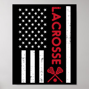 Poster Drapeau américain Crosse Rouge Lacrosse Vintage La