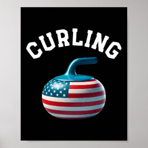 Poster Drapeau Américain Curling Usa 4 Juillet Homme Femm