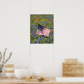 Poster Drapeau américain dans un champ de bleuets, (Cuisine)