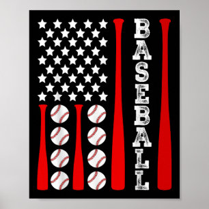 Poster Drapeau américain de baseball patriotique - Base V