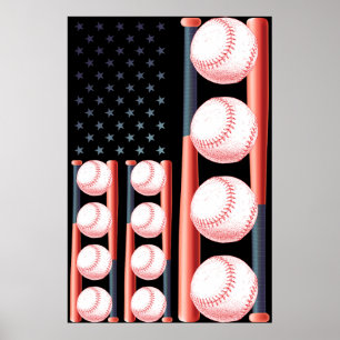 Poster Drapeau américain de baseball Vintage