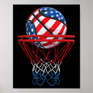 Poster Drapeau américain de basket-ball 4 juillet américa