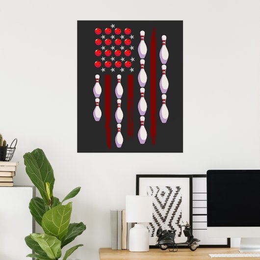 Poster Drapeau américain de Bowling (Bureau à domicile)