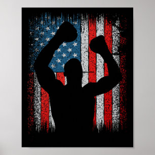 Poster Drapeau américain de boxe kickboxing patriotique 4