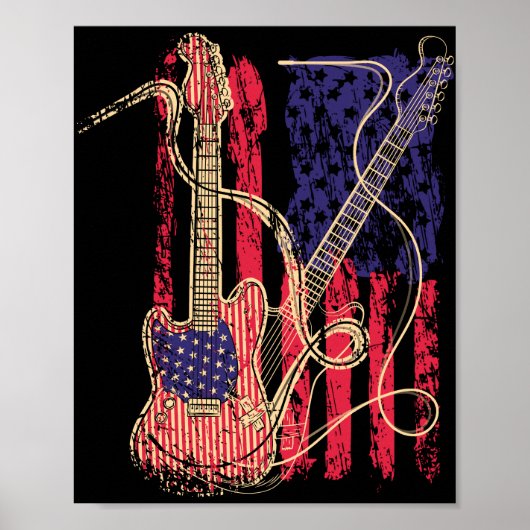Poster Drapeau américain de guitare vintage (Devant)