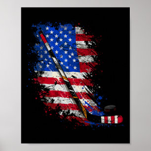 Poster Drapeau américain de hockey 4 juillet