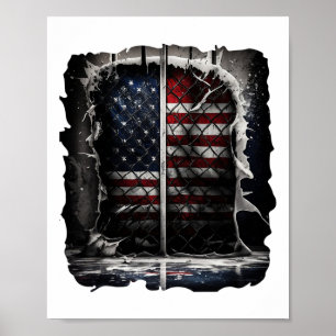 Poster Drapeau américain de hockey rétro Drapeau de hocke