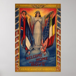 Poster Drapeau américain de la justice de la paix vintage
