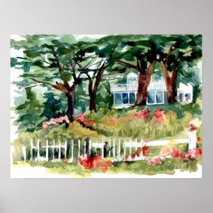 Poster Drapeau américain de la Maison Blanche Forêt Arbre
