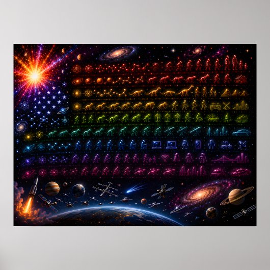 Poster Drapeau américain de l'évolution cosmique | Big Ba (Devant)