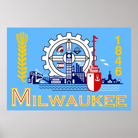 Poster Drapeau américain de Milwaukee, Wisconsin (Devant)