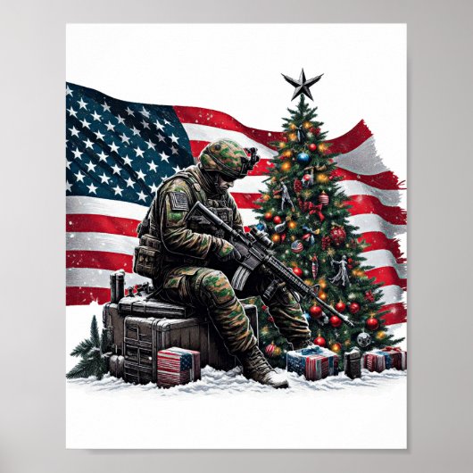 Poster Drapeau américain Drapeau de Noël Art (Devant)