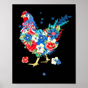 Poster Drapeau américain Drapeau de poulet 4 juillet Patr