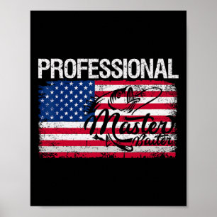 Poster Drapeau Américain Drôle Pêche Rétro Mas Profession