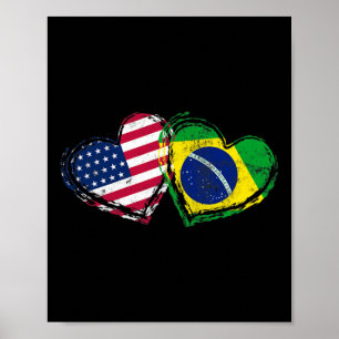 Poster Drapeau américain du Brésil Cœur Amour brésilien a