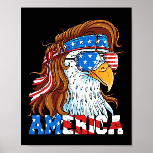 Poster Drapeau américain Eagle 4 juillet Mullet Patriot (Devant)