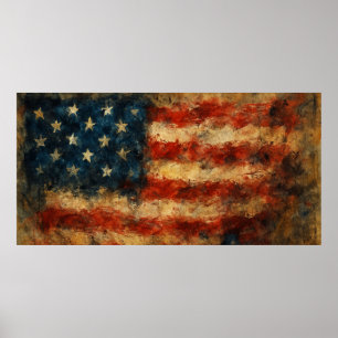 Poster Drapeau américain en détresse Vintage patriotique