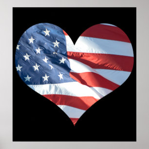 Poster Drapeau américain en forme de coeur patriotique