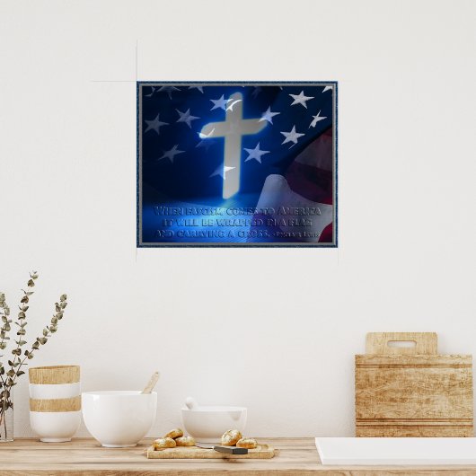 Poster Drapeau américain et Croix chrétienne, Citation fa (Cuisine)