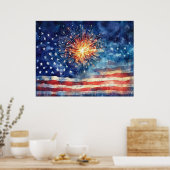 Poster Drapeau américain et feux d'artifice.  (Cuisine)