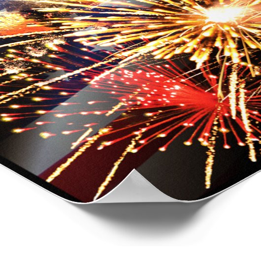 Poster Drapeau américain et feux d'artifice (Coin)