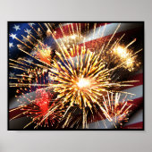 Poster Drapeau américain et feux d'artifice (Devant)