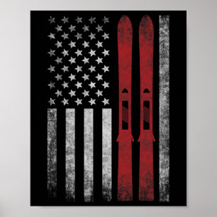 Poster Drapeau Américain Et Skis. Sports D'hiver De Ski P