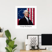 Poster Drapeau américain et Washington (Bureau à domicile)